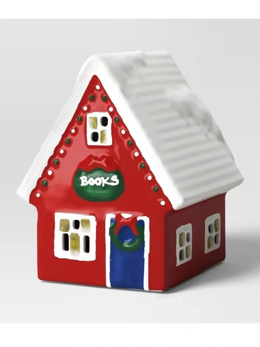 New! Ceramic LED Red Book Shop Village Piece Christmas Holiday Decor Threshold